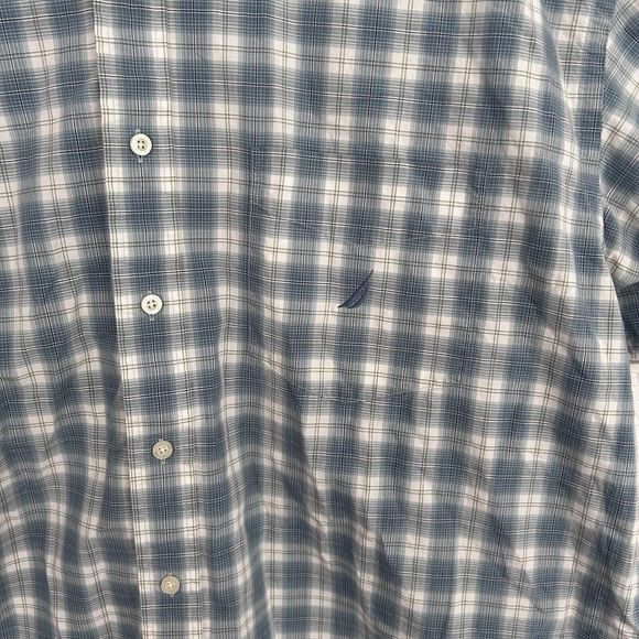 Nautica XXL Button Up Short Sleeve Shirt 80s Two Ply Cotton Blue Plaid - Picture 3 of 7